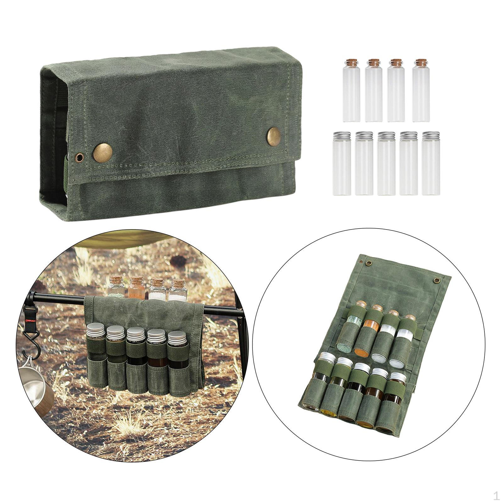 

with Canvas Bag Glass 9 Pcs Space Saving Portable Organizer Condiment Carrier Army Green 2