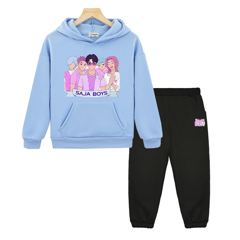 Saja Jungen Herbst Junge Mädchen Kapuzen-Sets kpop Dämonenjäger Hoodie Fleecejacke Sweatshirt 2-teilig Pullover+Hose Kinder Boutique Kleidung