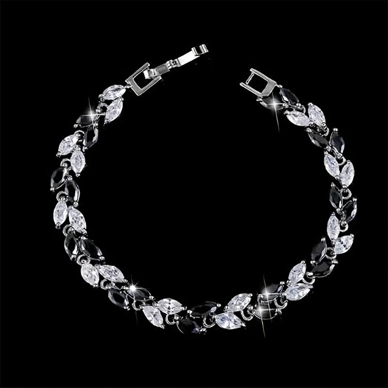 Multicolor Cubic Zirconia Leaf Ear of Wheat Pendant Bracelet, Silver Plated Crystal Women Jewelry, Birthday Gift for Her