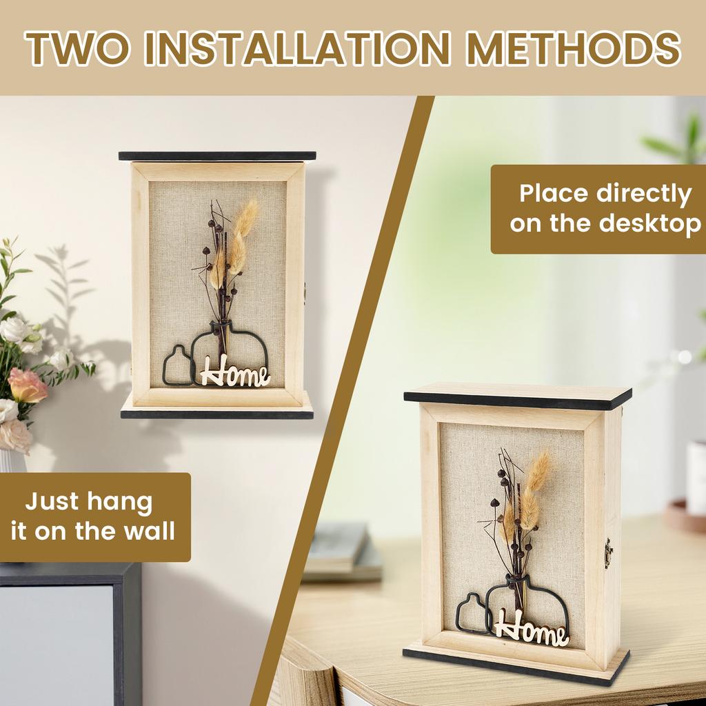 Wooden Key Box Decorative Wall Mount Originality Key Holder with 6 Hooks Home Foyer Wall Mounted Storage Box for Home Entryway
