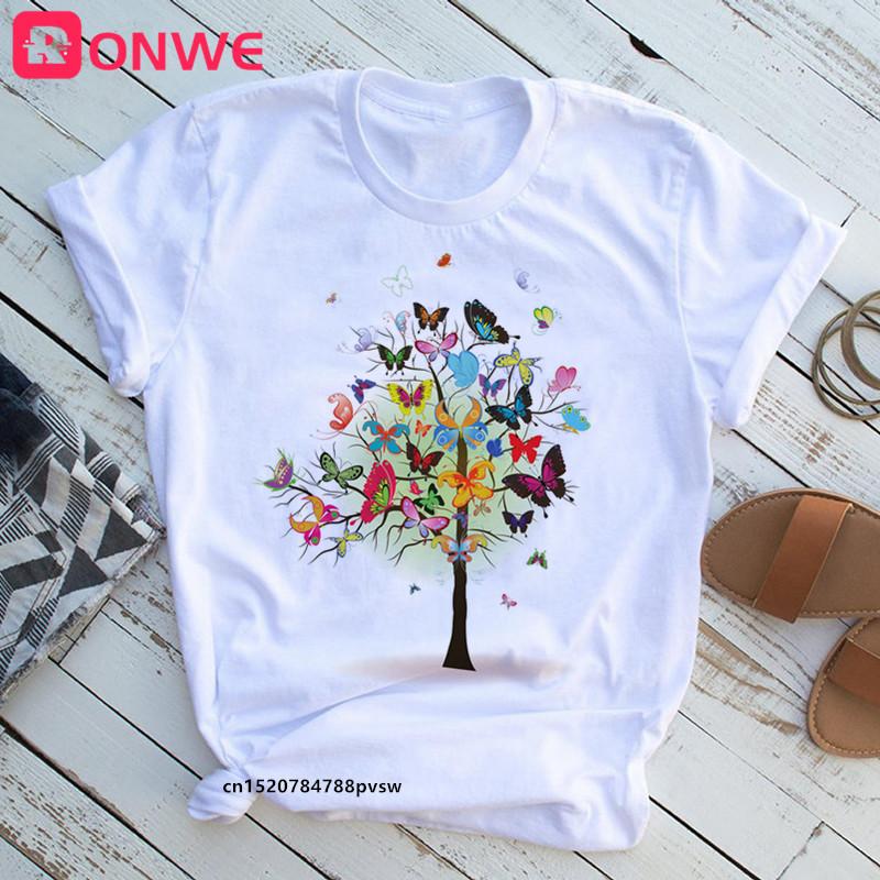Woman Butterfly Tree 3D Print Harajuku Summer Tshirts Casual Round Neck Short Slee Top T- Shirt
