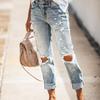 Calça jeans estampada rasgada com água para lavagem hipster de rua feminina primavera