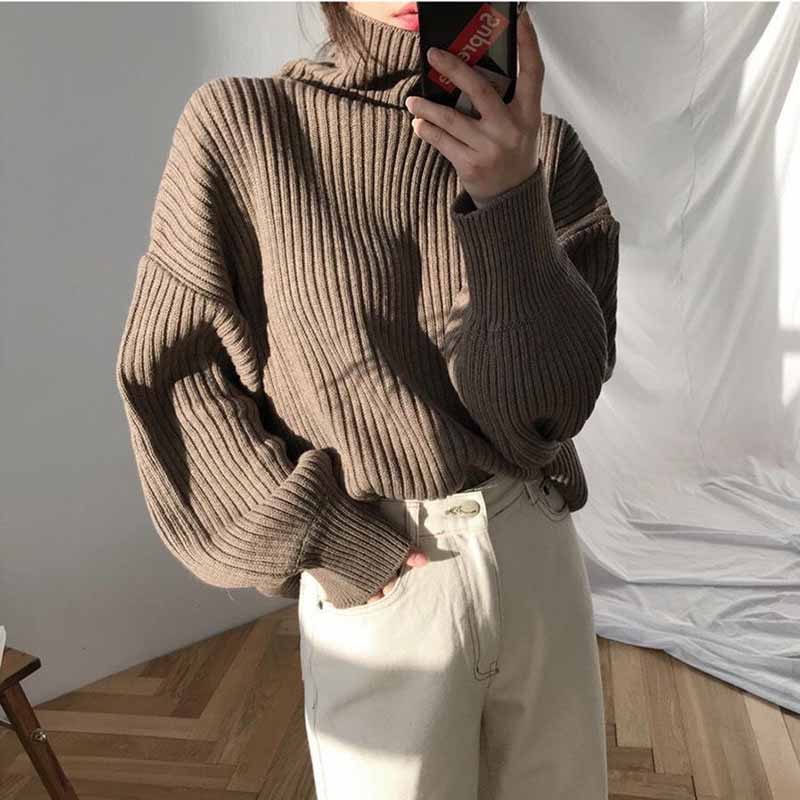 Turtleneck Sweaters Women Pullover Knitted Sweaters Plus Size Casual Solid Long Sleeve Sweater Coat Jumper Pullovers Fall Winter Women Sweater Jumper