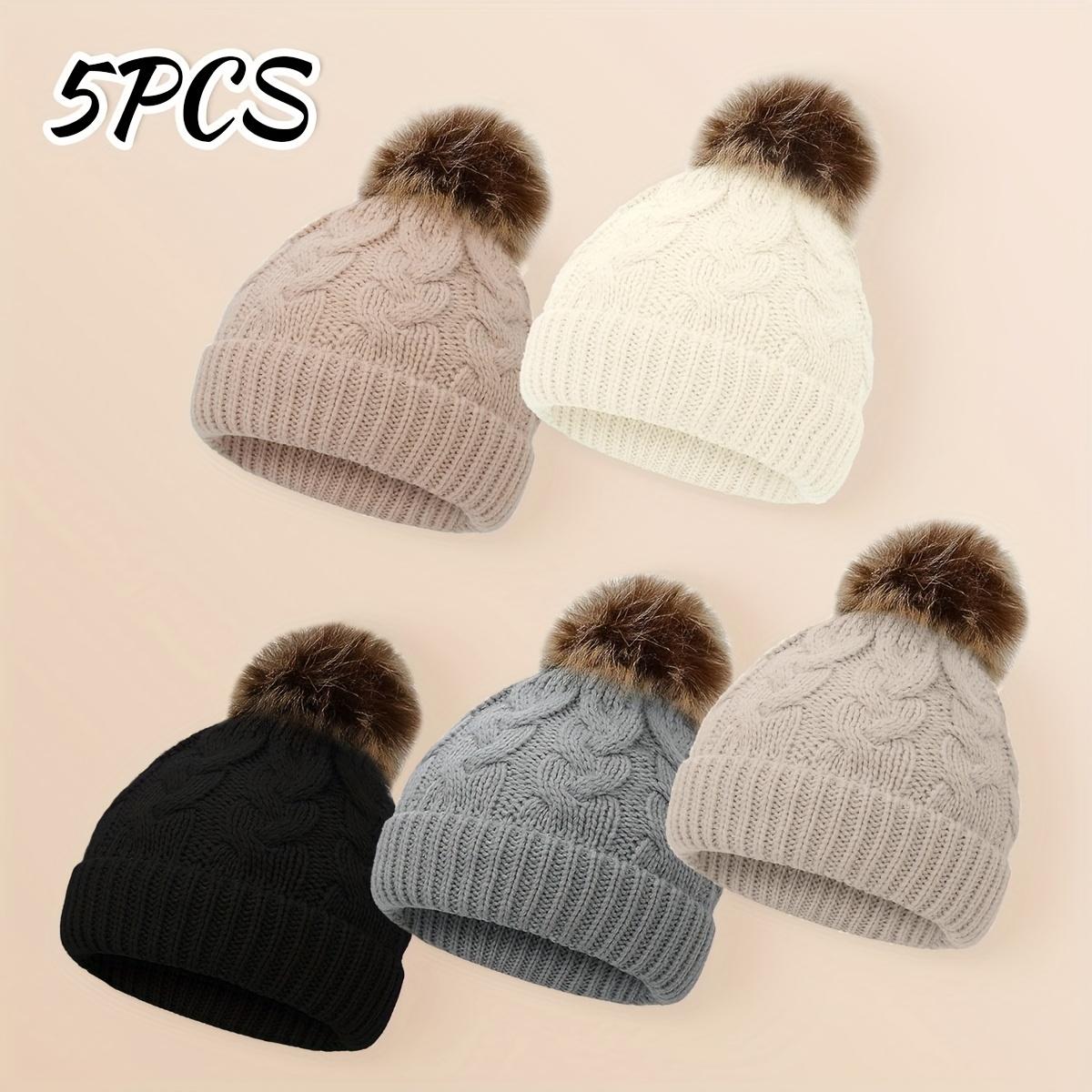 

5pcs baby faux fur knitted hats, a set of warm and cold-proof hats for boys and girls in autumn and winter versatile winter hats 0-3Years