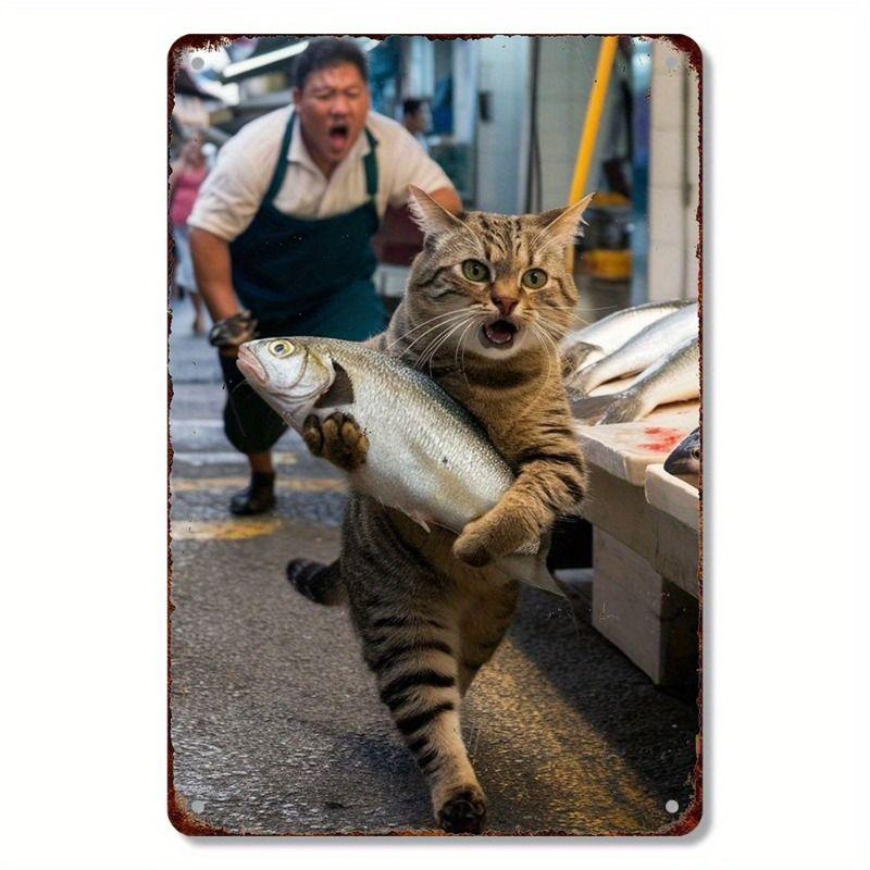 Vintage Style Metal Tin Sign Cute Cats Dogs for Cafe Interior