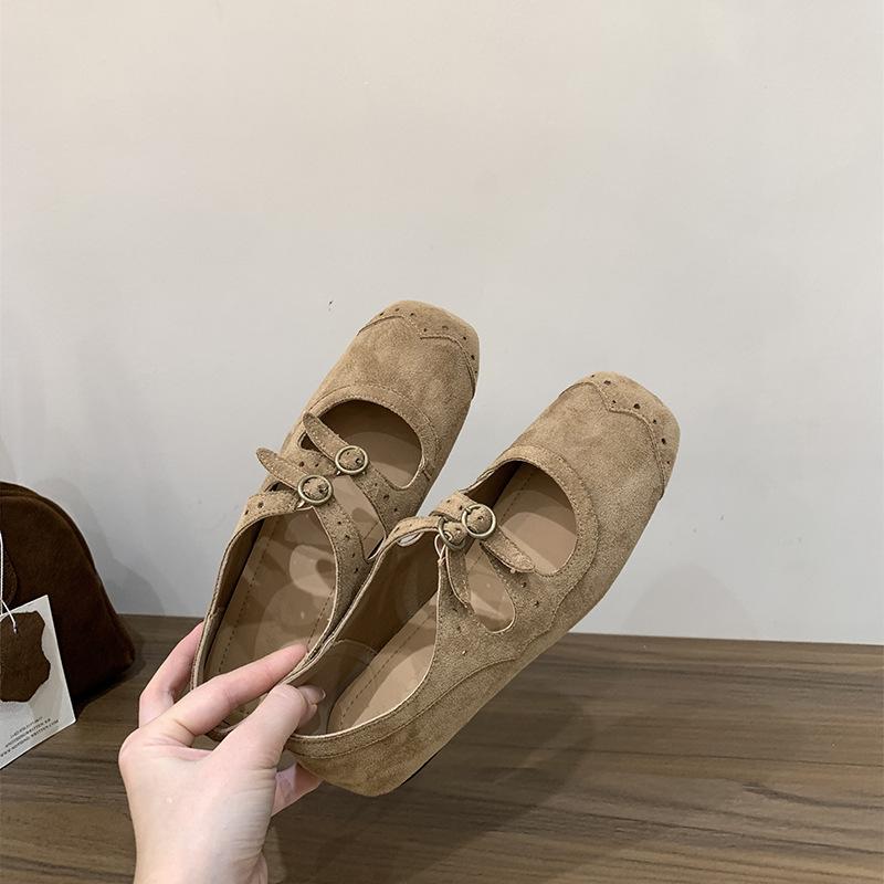 

Retro brown square head Mary Jane shoes ballet shoes women s 2025 autumn new Korean version French light mouth single shoes 35 хаки