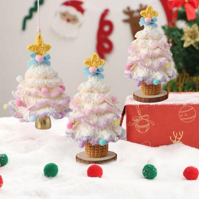 Knitted Christmas Tree Ornament Colorful Multi-Layered Crochet Christmas Tree Decoration with Bell And Star Top for Holiday Home Decor