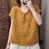 Women's Retro Cotton Linen Short-Sleeve Round Neck Top