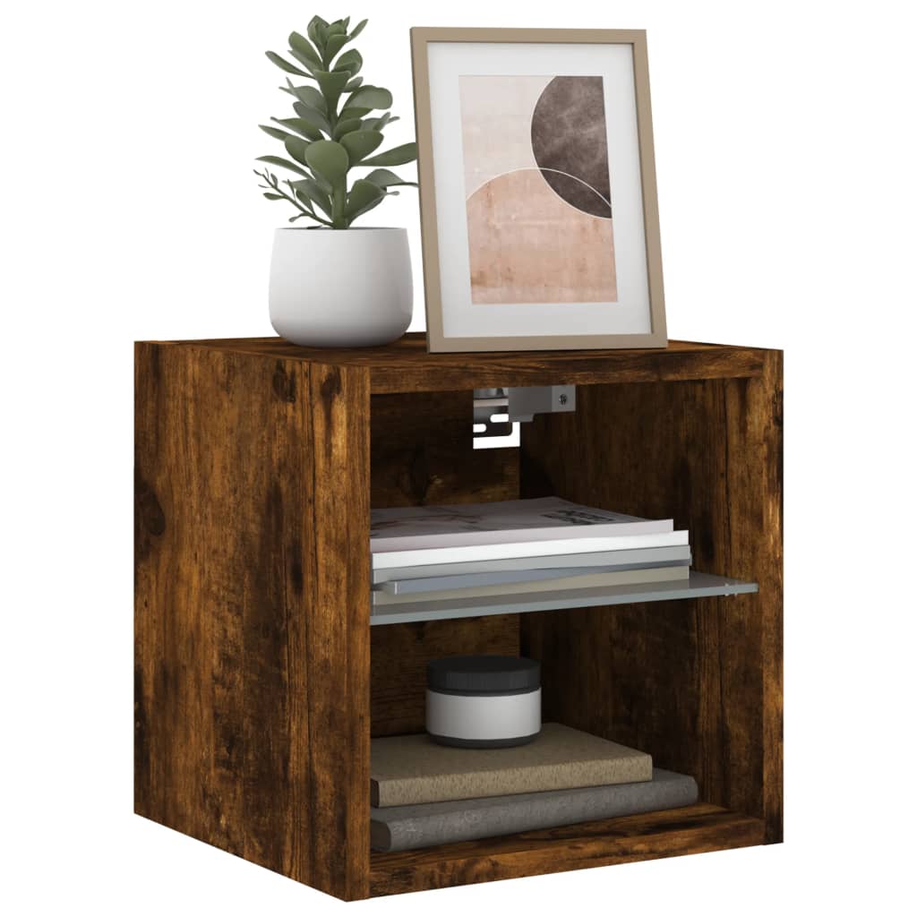 Wall Mounted TV Cabinet with RGB LED Lighting Smoked Oak Finish 30 x 28.5 x 30 cm