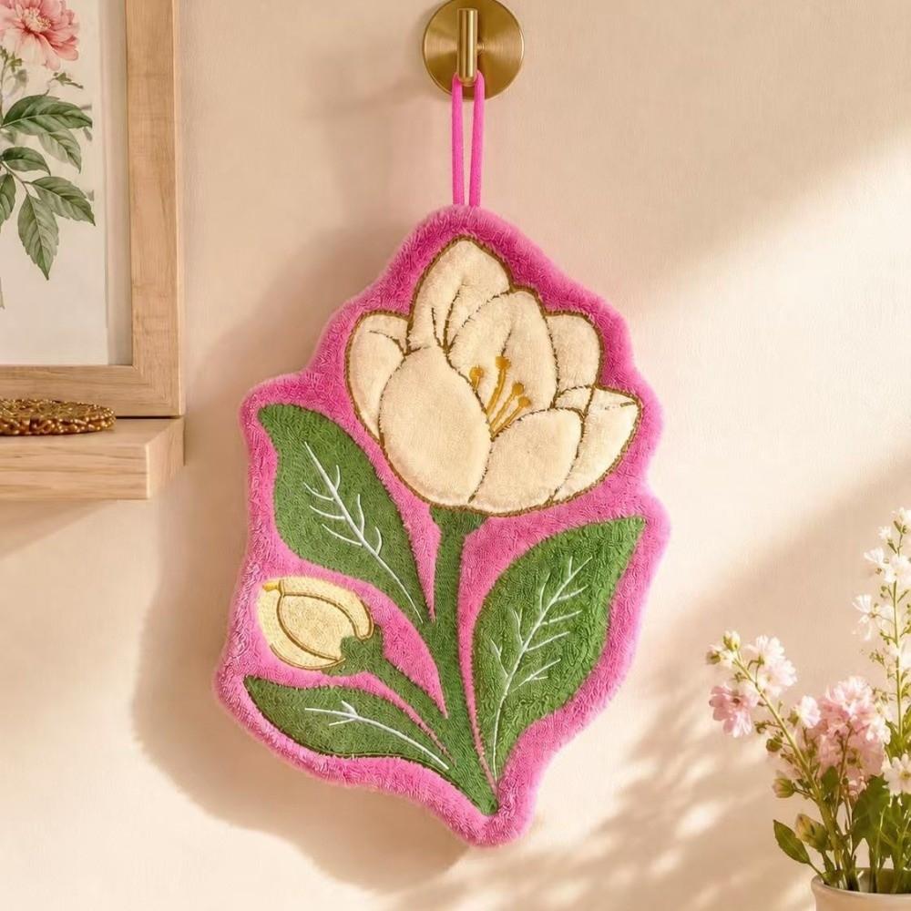 Gifts Coral Fleece Flower Hand Towel Hanging Loop Floral Pattern Hand Drying Towel Thickened Decorative Hand Towel Kitchen