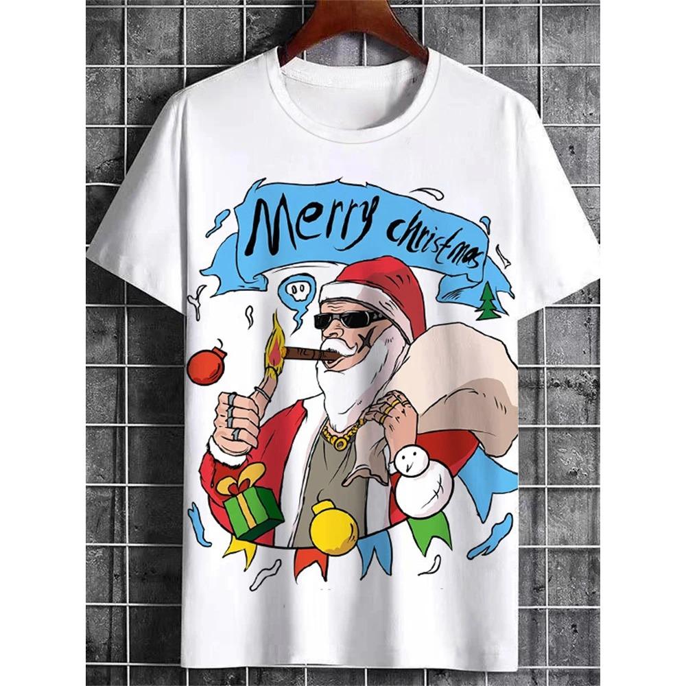 New 3D Elk And Beer Print Street Fashion Men's Christmas Holiday Party Casual Short-sleeved