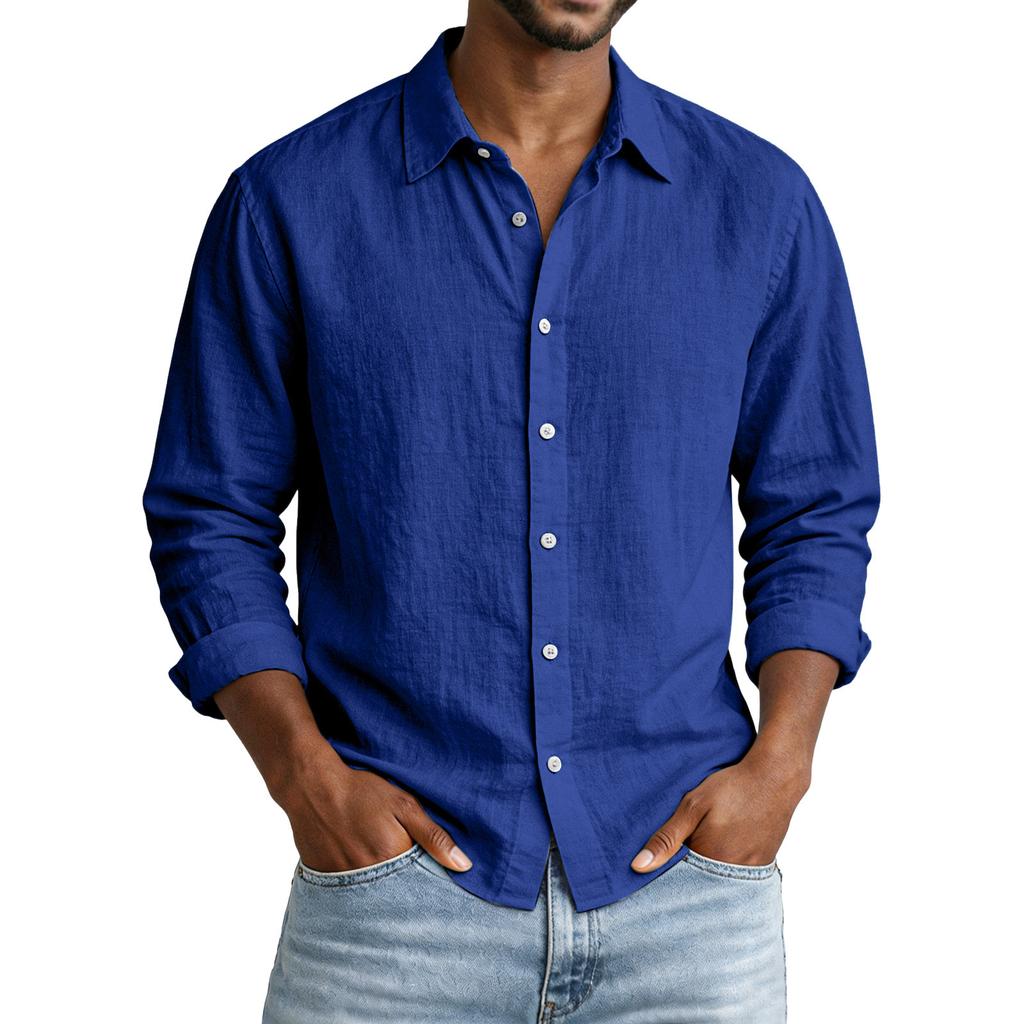 Men Long Sleeve Button Down Linen Shirt Classic Fit Lightweight Breathable Casual Shirt for Everyday Wear