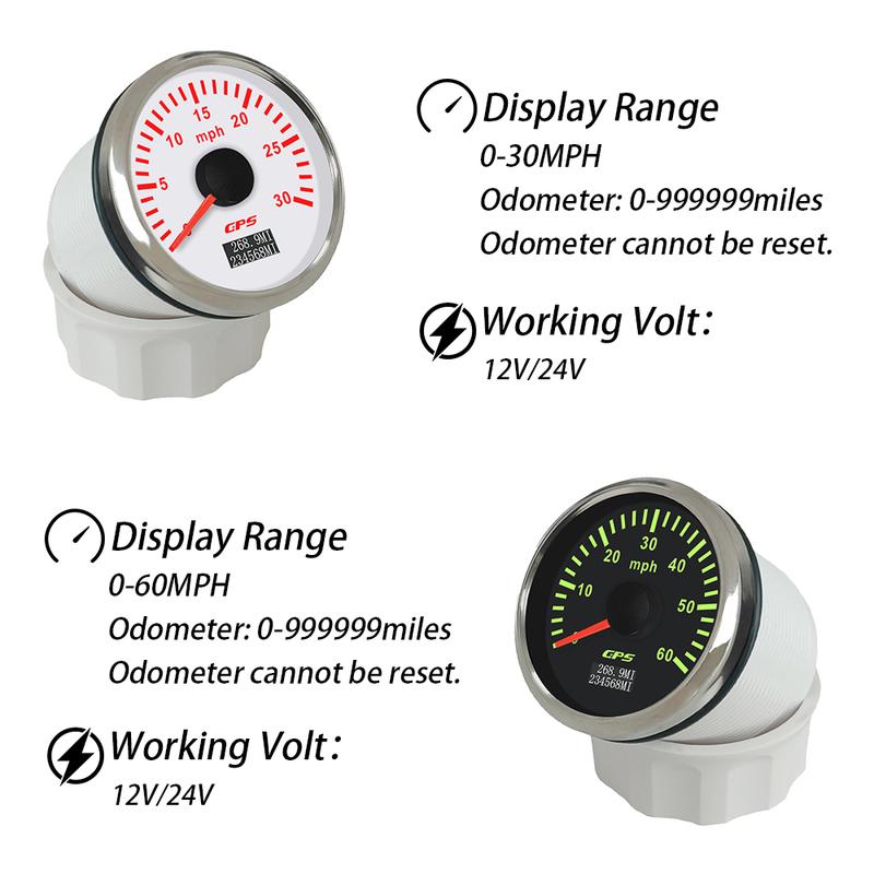 ELING 52mm GPS Speedometer 30M 0-60M 80MPH 120M 0-200MPH Odometer with 7 Colors Backlight for Car Truck Boats