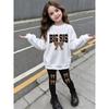 Girls' Leopard Bow Casual Comfortable Soft Loose Pullover Sweatshirt and Leggings 2-Piece Set, New Autumn/Winter, Playful, Sweet and Cool Style