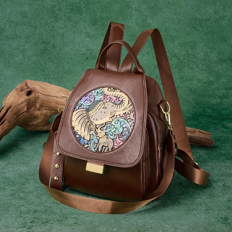 Elefantenprägung PU-Rucksack Leichter Multifunktionaler Anti-Diebstahl-Rucksack Multifunktionaler Umhängetasche