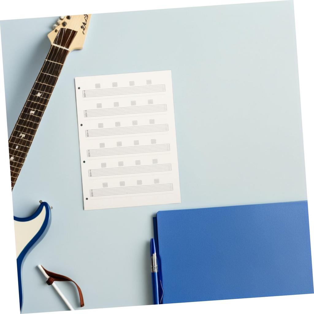 Abaodam Guitar Six-Line Notation Notebook Paper, 85-Sheet Set (Refill), TAB Chord Diagrams, White, 28.9 x 21cm, Easy-to-Write Paper, Bleed-Resistant,