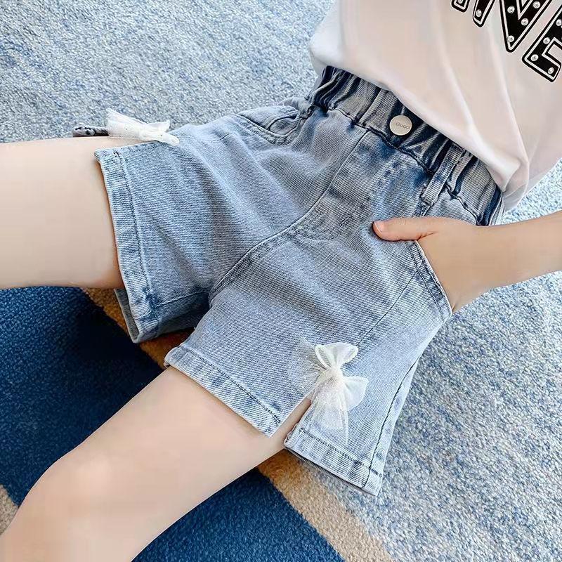 Girls' Summer Checkerboard Denim Shorts - Trendy & Lightweight