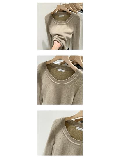 Korean European Style Women's Autumn/Winter Velvet Knit Round Neck Long Sleeve Base Layer, Unique 2025 Design.