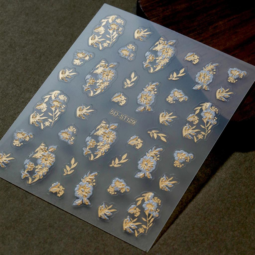 New Chinese style manicure sticker gilt three-dimensional 5D nail piece nail sticker flower relief sticker manicure sticker