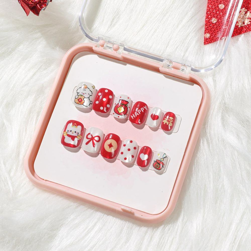 Bowknot Fireworks Kids Cartoon Fake Nails Gilded Cat Eyes Kids Fake Nail Extension  Student