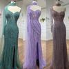 High-end one-shoulder long-sleeved fish-tail split-ended long dress light luxury temperament celebrity banquet hosting dress LA11918