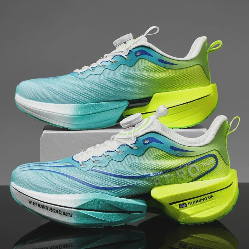 Marathon Carbon Plate Sports Running Shoes Men New Breathable Lightweight Mesh Sport Shoes Women Comfor Rotating Button Sneakers