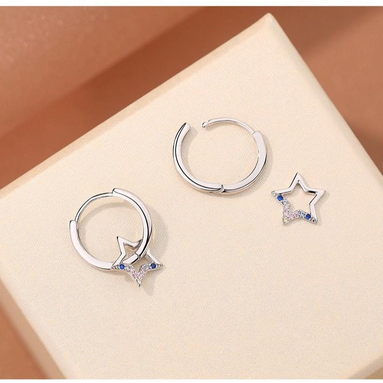 Star Color Zircon Micro-Set Earrings Women'S Fashion Personality Versatile Ear Buckle Korean Version Design Earrings