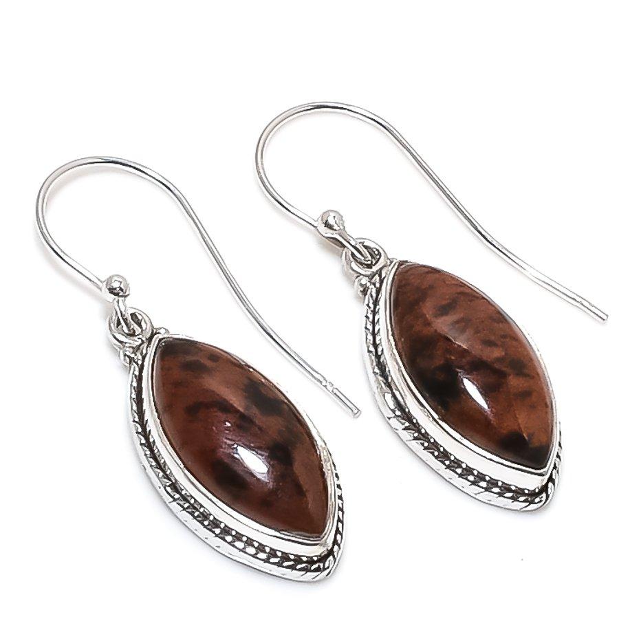 

Natural Mahogany Obsidian Gemstone 925 Solid Sterling Silver Earring 1.50 a3D68