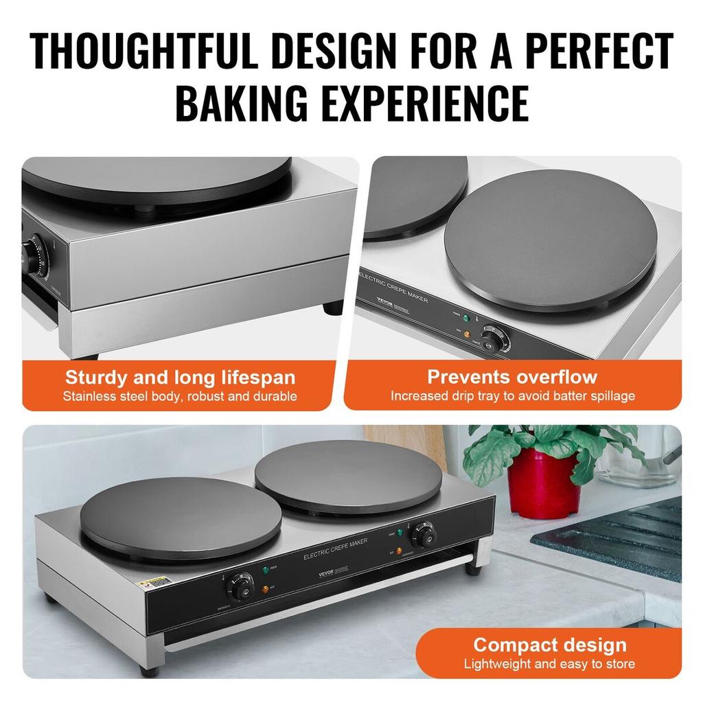 16-Inch Electric Crepe Maker Commercial Crepe Machine 6000W Double Head