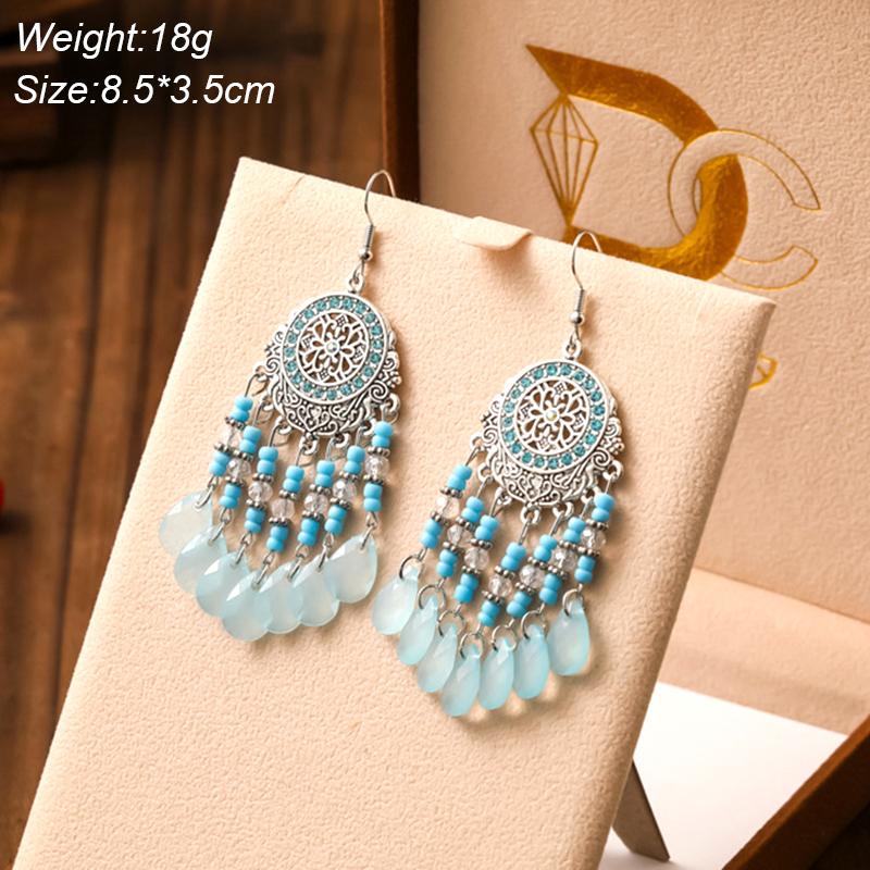 Blue Fashion Boho Temperament Water Drop Feather Earrings for Women Long Crystal Rhinestone Drop Oil Dangle Earring Jewelry