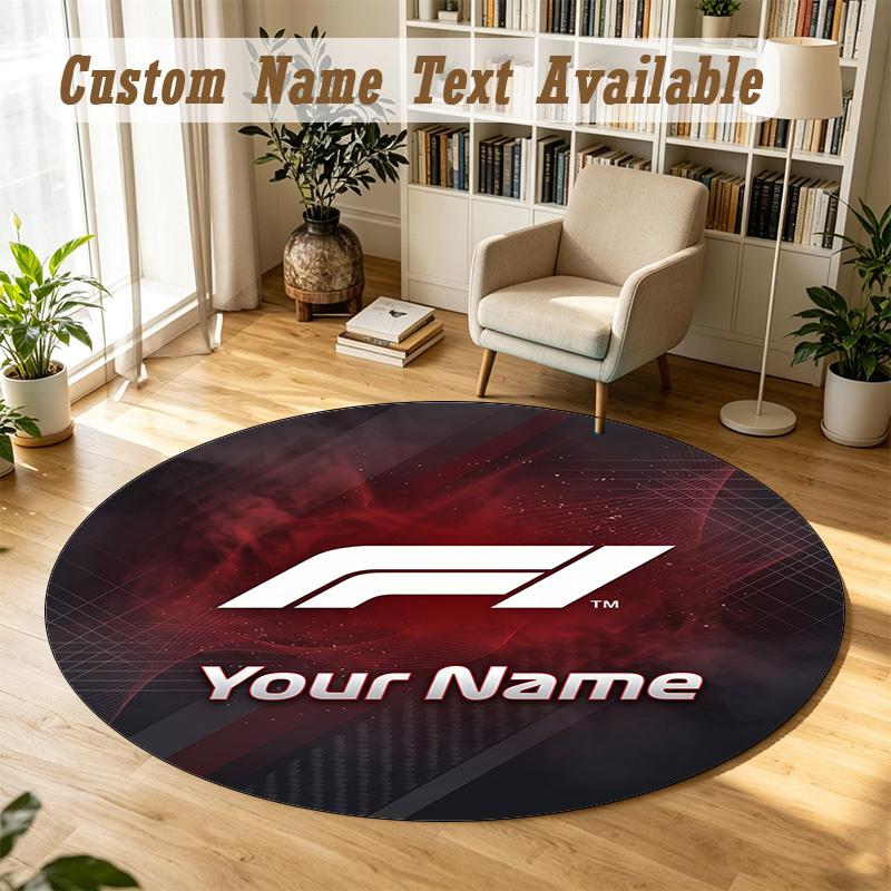 Round Rug Custom NameF1 Pattern Non Slip Carpet Home Floor Decor