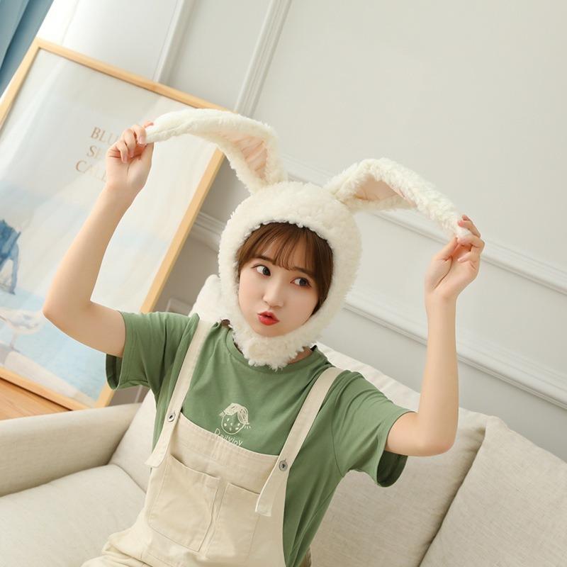 Lammulls mössa med kaninöron, plysch huva, fotorekvisita, tecknad huva