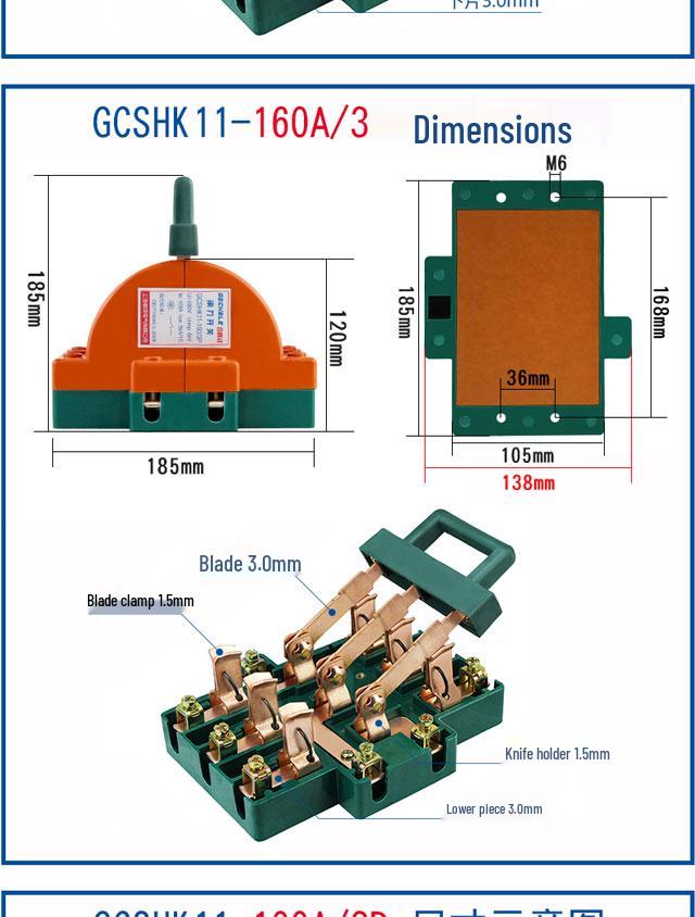 3P 63A Double-Pole Double-Throw Reversing Knife Switch, 100A Three-Phase, Dual Power Transfer