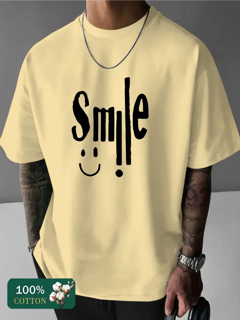 2026 Summer Bestselling Unisexs Pure Cotton Tshirt Casual Fashion Soft and Comfortable Breathable Simple Smile Pattern Print