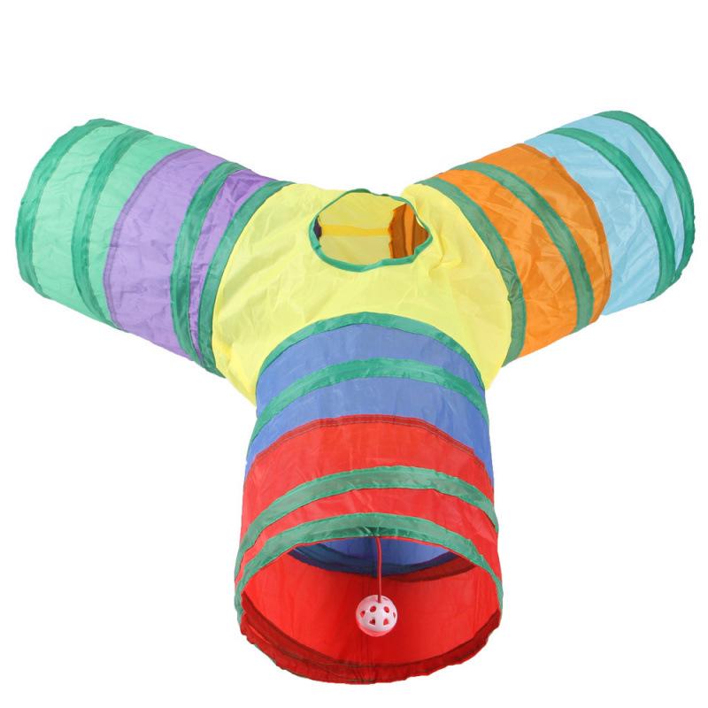 Rainbow Three-Way Foldable Cat Tunnel Toy