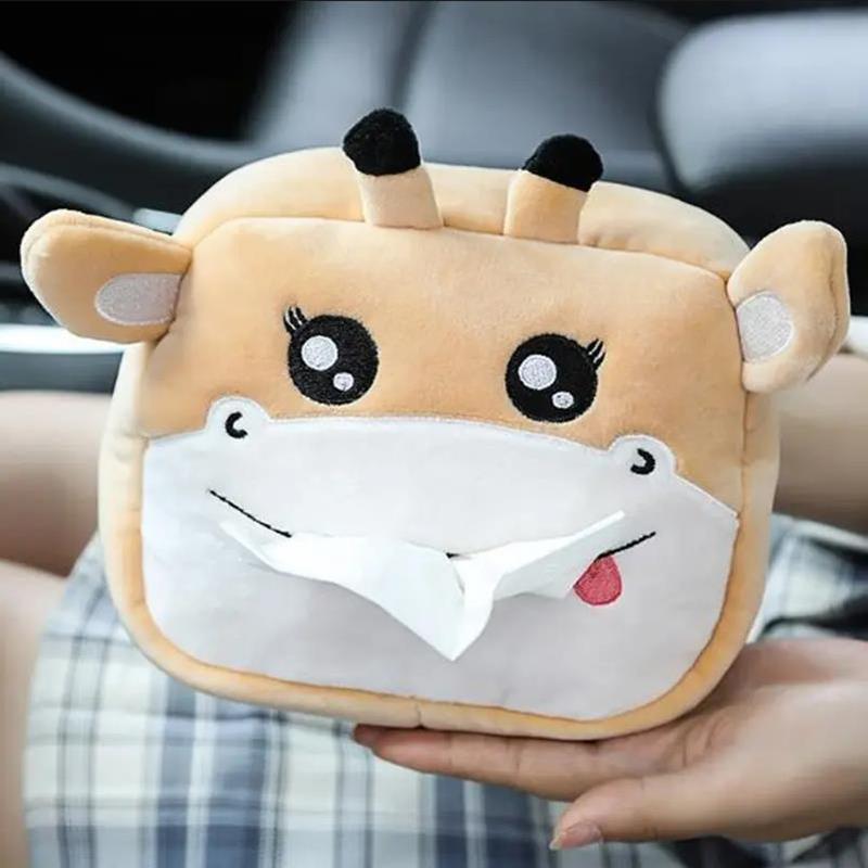 Cute Short Plush Tissue Boxes Cartoon Tissue Box Holder Bracket Auto Armrest Box Car Seat Back Car Decorations Car Tissue Holder