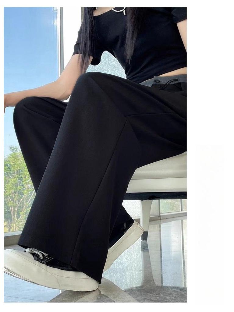 Women's Drapey Suit Pants: High-End Black, Straight, Narrow, or Wide-Leg, Slimming, Long Pants for Spring & Autumn 2025.
