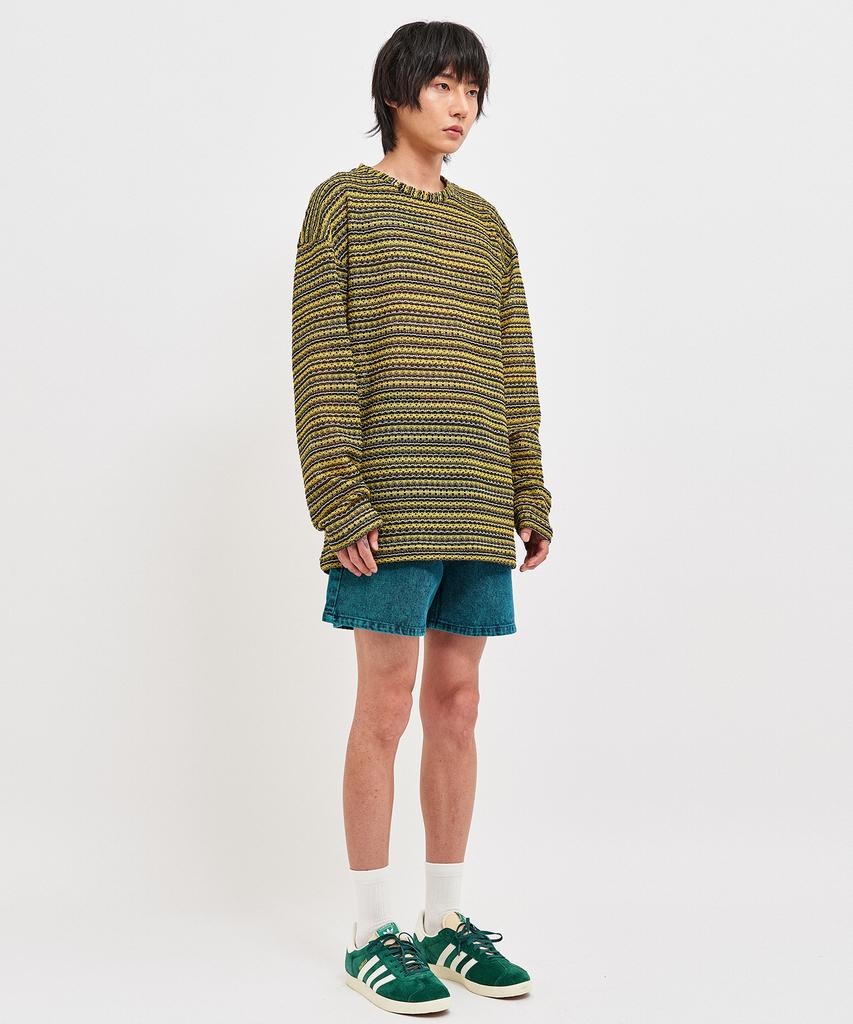 C WEAR BY THE GENIUS See-Through Craft Knit Pullover Yellow