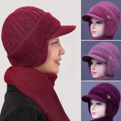 Knitted Hat with Ear Flap Design Moisture-Wicking Fleece Lined Warm 3-in-1 Design Baseball Cap Cold Weather Outdoor Hat