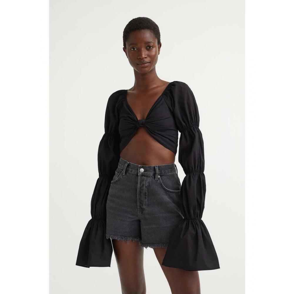

H&M puff sleeve cropped top black 1099822001