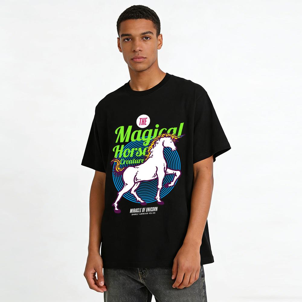 The Magical Horse Creature Unicorn Graphic Casual Tee Pure cotton T-shirt
