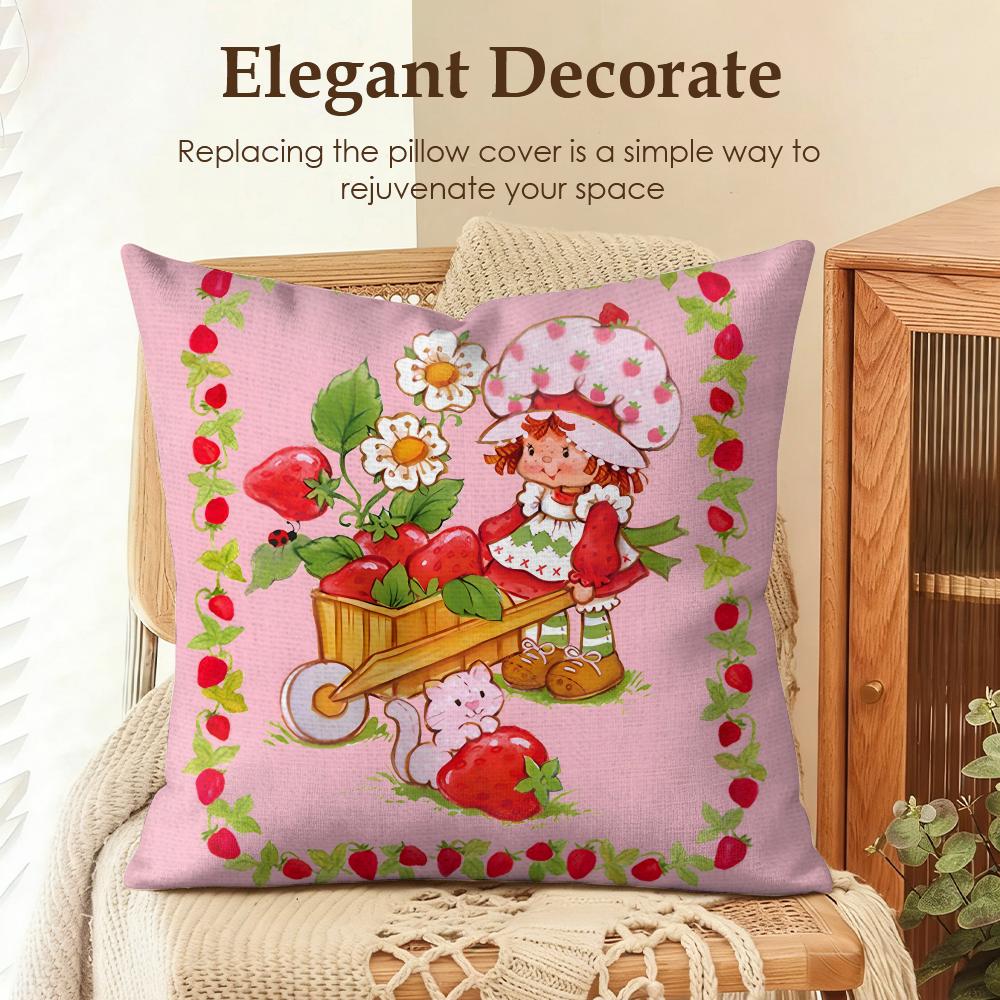Cartoon SStrawberry Shortcake Cushion Cover Natural Linen Organic Fabric DoubleSided Printing Sofa Home Decor Gift Pillow Case