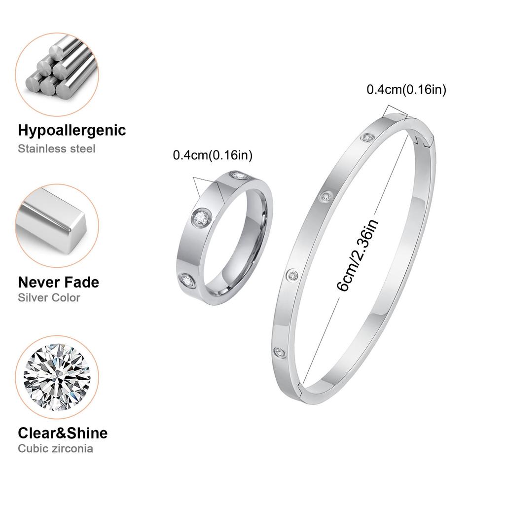 Vnox Luxury Love Ring Bracelets Gift for Women, Heart CZ Stone Inlay Gold Plated Stainless Steel Cuff Bangles, Mothers Day Gift