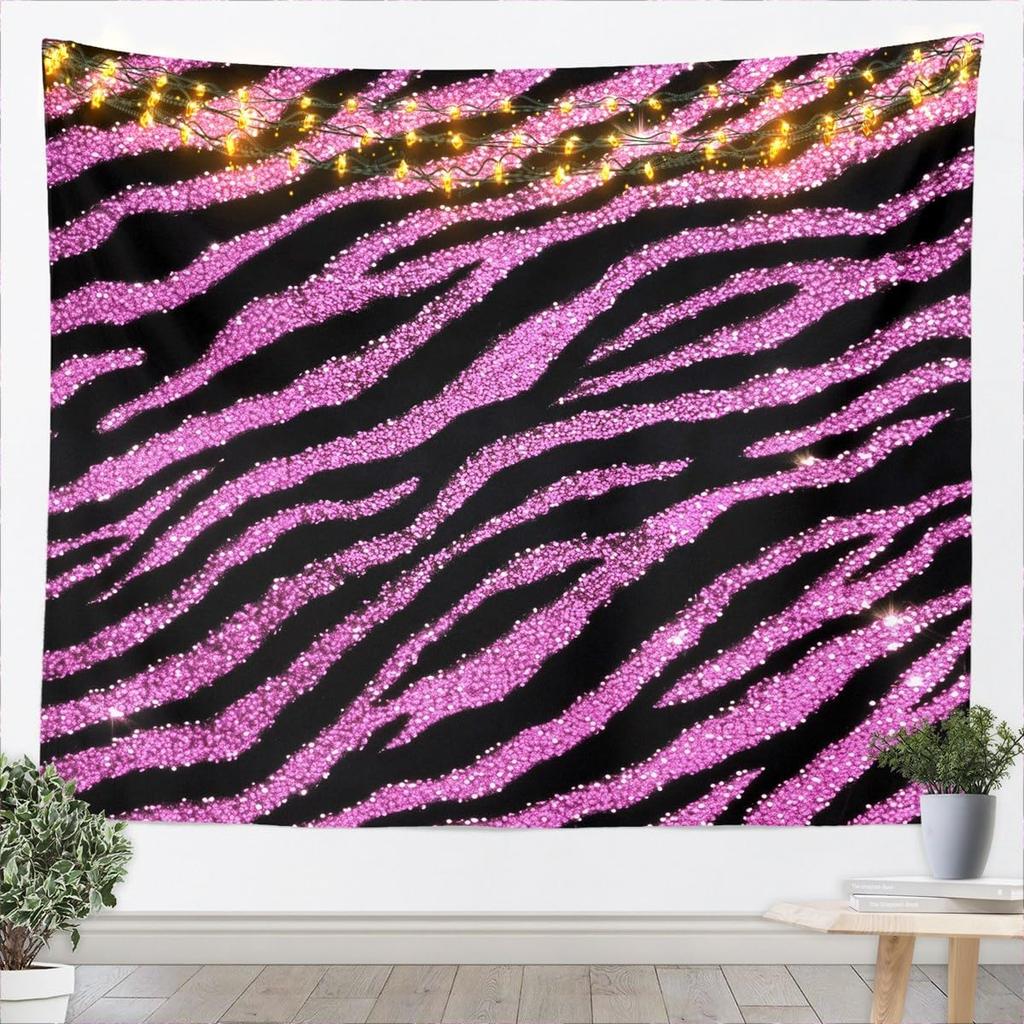 Zebra Wall Hanging Blanket Large Black White Glitter Tapestry for Kids Animal Print Wall Art Women Men Teens Geometric Stripes