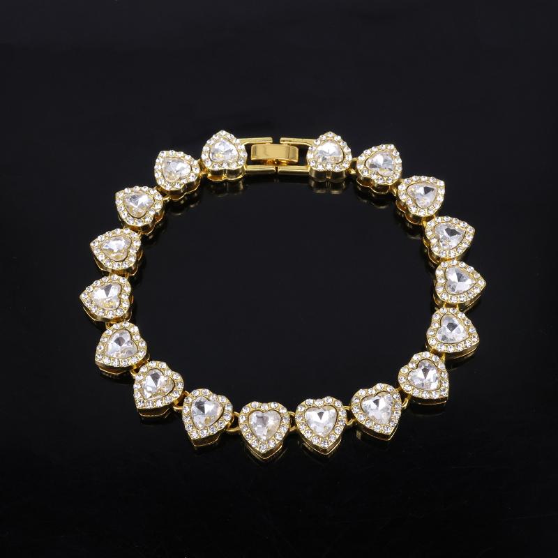 

45 см Хип-хоп Теннисная цепочка Браслет Ожерелье Блестящее Сердце Цирконий Рок Вечеринка Ювелирные изделия 20cm золотой