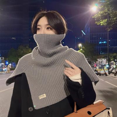New Pullover Knitted Warm Shawl High Neck Split Wool Scarf Autumn and Winter