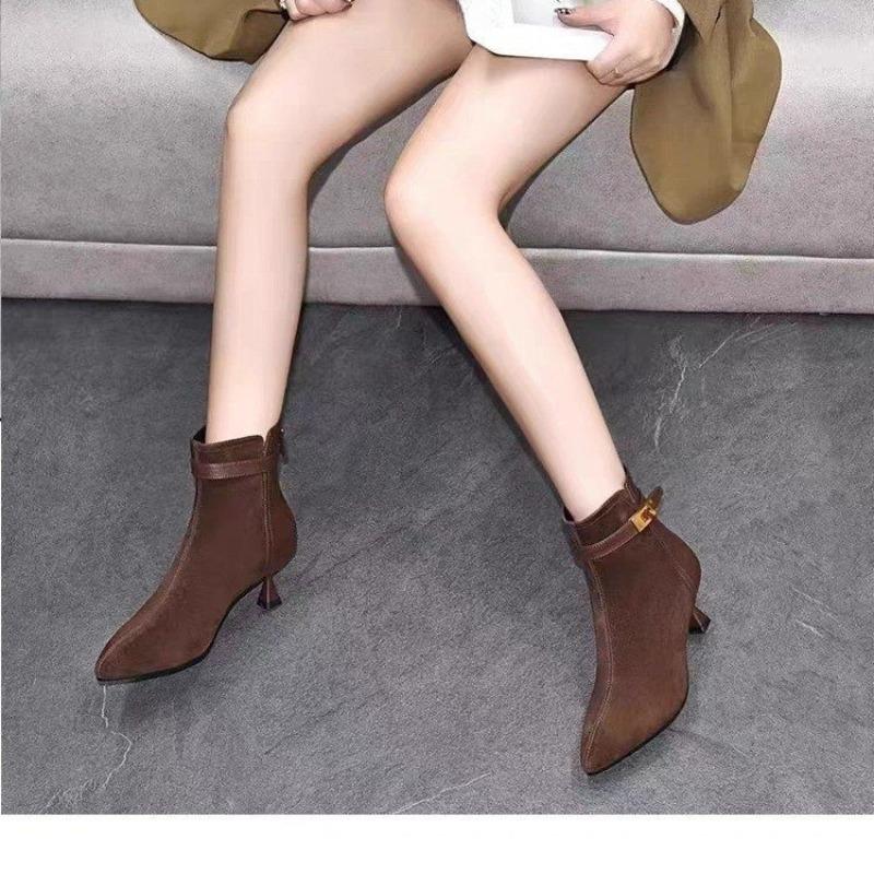 Pointed-toe Ankle Boots, New High Heels, Slim Fashion Boots with Fleece Comfort Women's Shoes