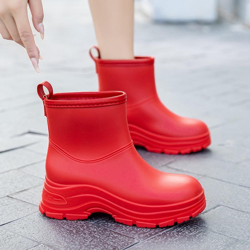 New Rain Shoes Women's Short Rubber Shoes Adult Non-slip Water Boots Thick-soled Water Shoes Fleece Short Thickened Rain Boots Women
