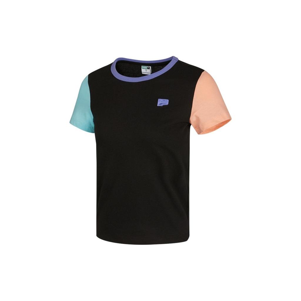 Puma Casual Color Block Round Neck T-shirt Women Tops Black 531441-01