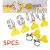 5 Pcs 8-44mm Adjustable Yellow Plastic Handle Hand Twist Hose Clamps Worm Driving Stainless Steel Pipe Clips For Tube